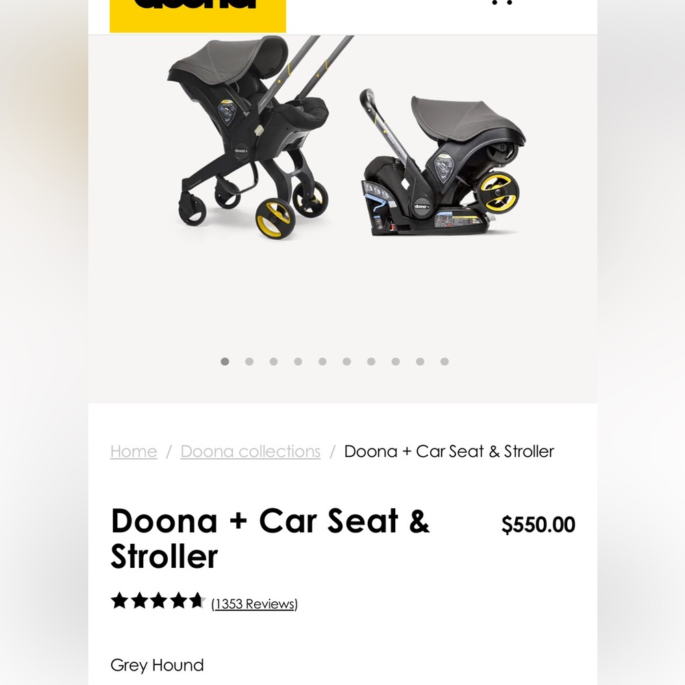 Doona car seat and stroller. Grey hound